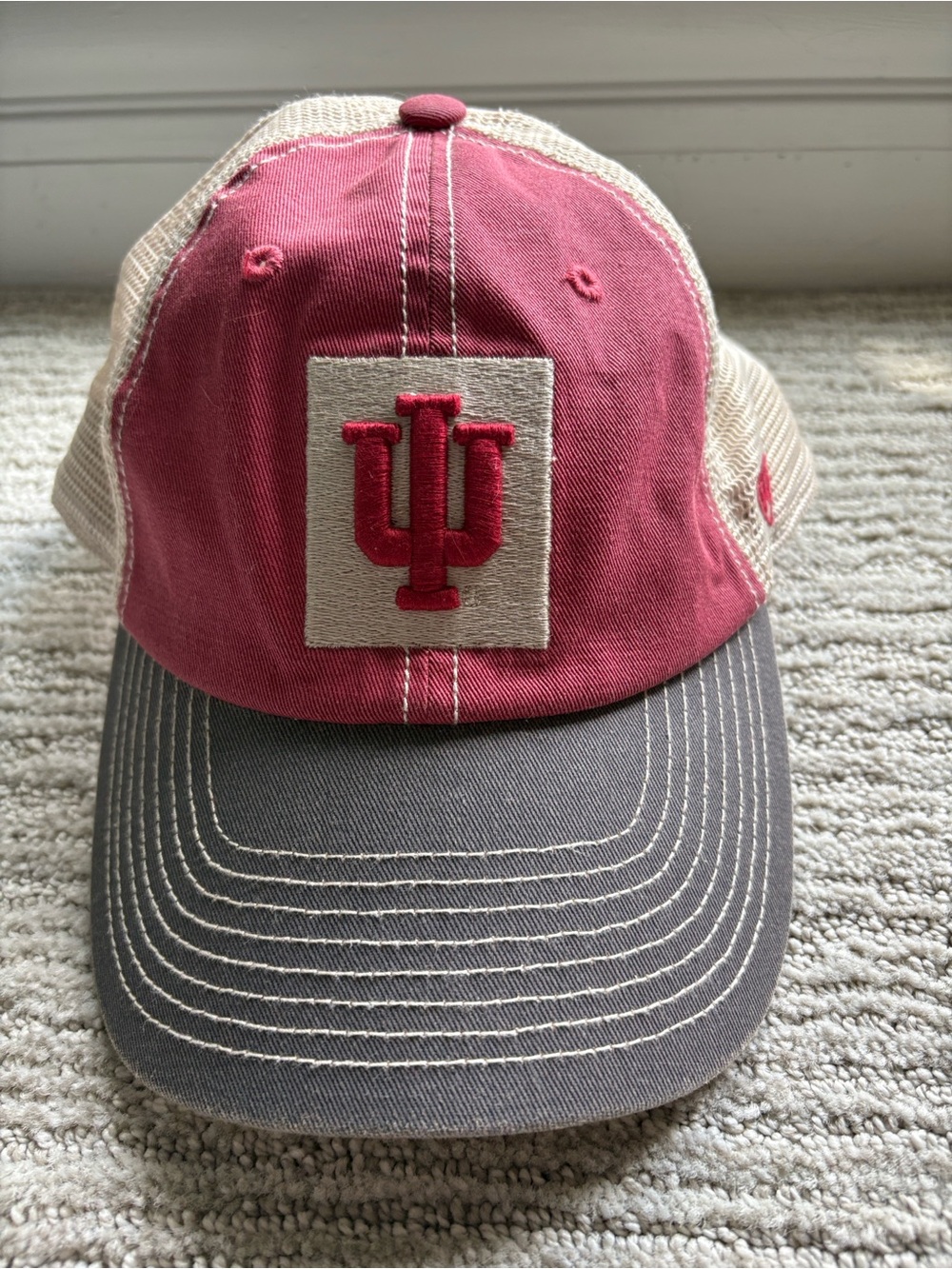 Hard to Find IU Crimson & Off-White w/Gray Bill and SnapBack Trucker Hat